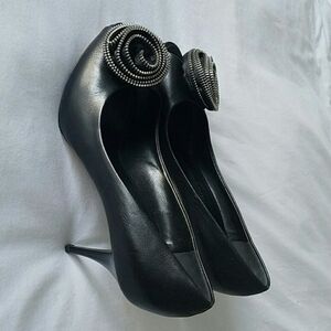 EUC Giuseppe Zanotti peep Toe platform sz 39 punk zipper flower black Stiletto